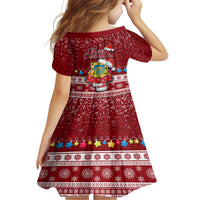 Tuvalu Christmas Kid Short Sleeve Dress Snowman and Tuvalu Coat of Arms Maori Tribal Xmas Style LT03 - Polynesian Pride