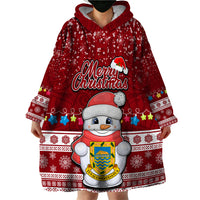 Tuvalu Christmas Wearable Blanket Hoodie Snowman and Tuvalu Coat of Arms Maori Tribal Xmas Style LT03 - Polynesian Pride