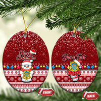 Personalised Tuvalu Christmas Ceramic Ornament Snowman and Tuvalu Coat of Arms Maori Tribal Xmas Style LT03 Oval Red - Polynesian Pride