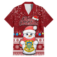 Personalised Tuvalu Christmas Family Matching Mermaid Dress and Hawaiian Shirt Snowman and Tuvalu Coat of Arms Maori Tribal Xmas Style LT03 Dad's Shirt - Short Sleeve Red - Polynesian Pride