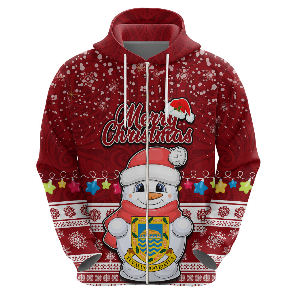 Personalised Tuvalu Christmas Hoodie Snowman and Tuvalu Coat of Arms Maori Tribal Xmas Style LT03 - Polynesian Pride