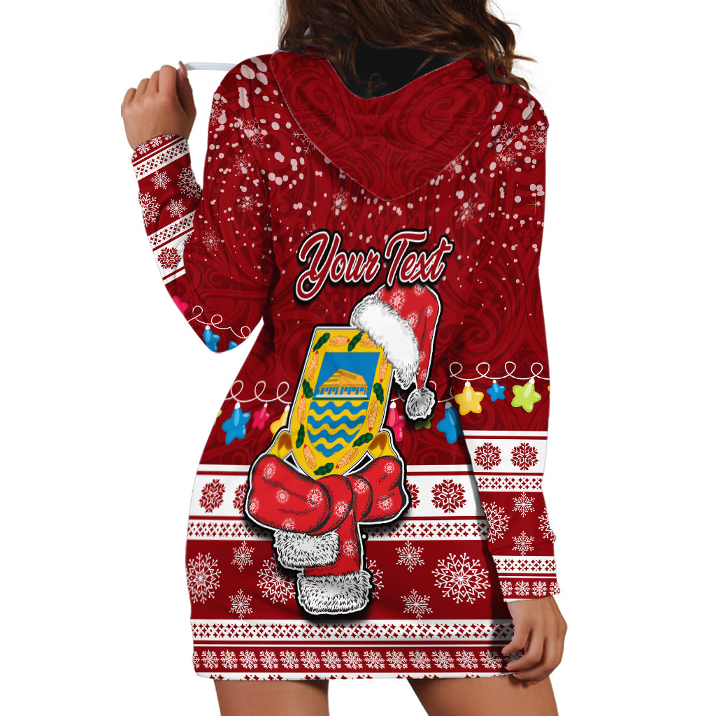 Personalised Tuvalu Christmas Hoodie Dress Snowman and Tuvalu Coat of Arms Maori Tribal Xmas Style LT03 - Polynesian Pride