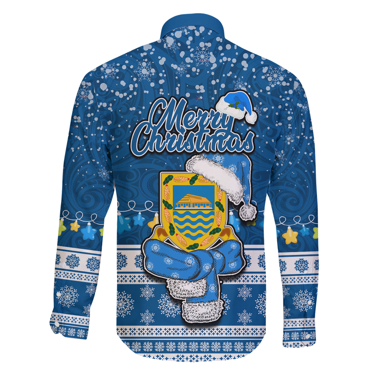 Tuvalu Christmas Family Matching Long Sleeve Bodycon Dress and Hawaiian Shirt Snowman Hugs Tuvalu Coat of Arms Maori Pattern Blue Style LT03 - Polynesian Pride