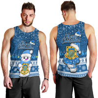 Tuvalu Christmas Men Tank Top Snowman Hugs Tuvalu Coat of Arms Maori Pattern Blue Style LT03 - Polynesian Pride