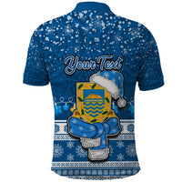 Personalised Tuvalu Christmas Polo Shirt Snowman Hugs Tuvalu Coat of Arms Maori Pattern Blue Style LT03 - Polynesian Pride