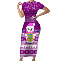 Tuvalu Christmas Family Matching Short Sleeve Bodycon Dress and Hawaiian Shirt Snowman Hugs Tuvalu Coat of Arms Maori Pattern Pink Style LT03 Mom's Dress Pink - Polynesian Pride
