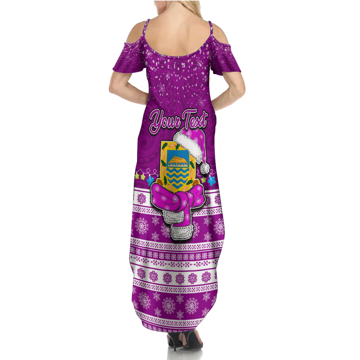 Personalised Tuvalu Christmas Family Matching Summer Maxi Dress and Hawaiian Shirt Snowman Hugs Tuvalu Coat of Arms Maori Pattern Pink Style LT03 - Polynesian Pride
