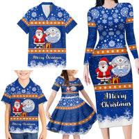 Marshall Islands Christmas Family Matching Long Sleeve Bodycon Dress and Hawaiian Shirt Santa Claus and Coat of Arms Mix Polynesian Xmas Style LT03 - Polynesian Pride