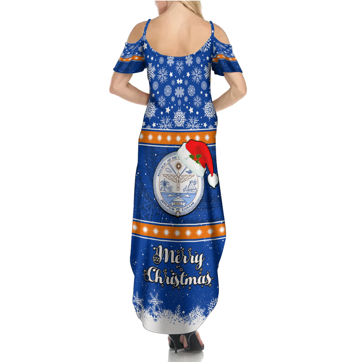 Marshall Islands Christmas Summer Maxi Dress Santa Claus and Coat of Arms Mix Polynesian Xmas Style LT03 - Polynesian Pride