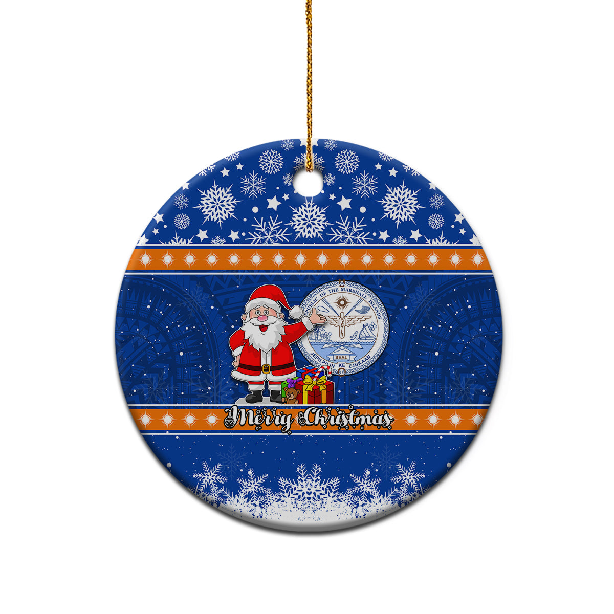 Personalised Marshall Islands Christmas Ceramic Ornament Santa Claus and Coat of Arms Mix Polynesian Xmas Style LT03 - Polynesian Pride