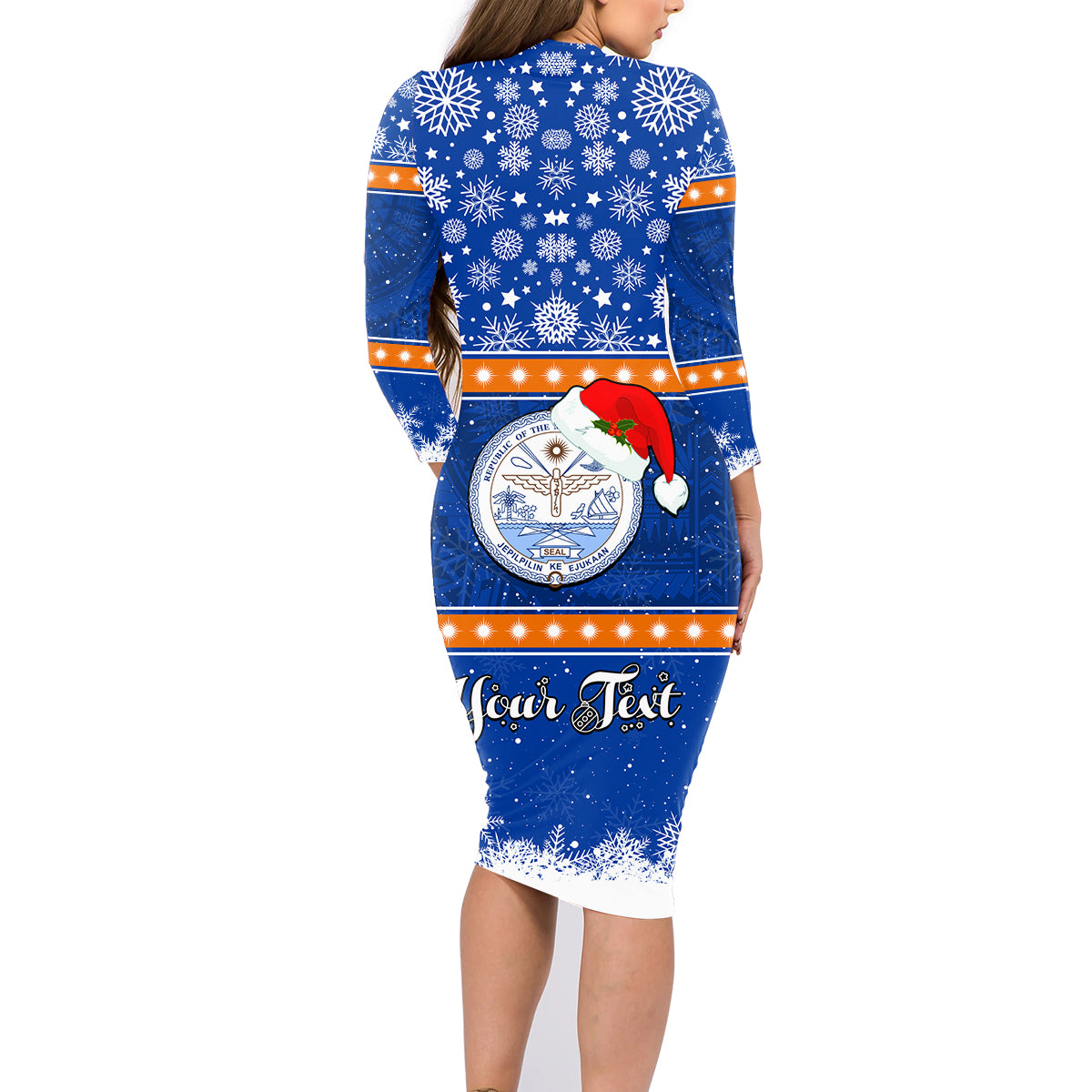 Personalised Marshall Islands Christmas Family Matching Long Sleeve Bodycon Dress and Hawaiian Shirt Santa Claus and Coat of Arms Mix Polynesian Xmas Style LT03 - Polynesian Pride