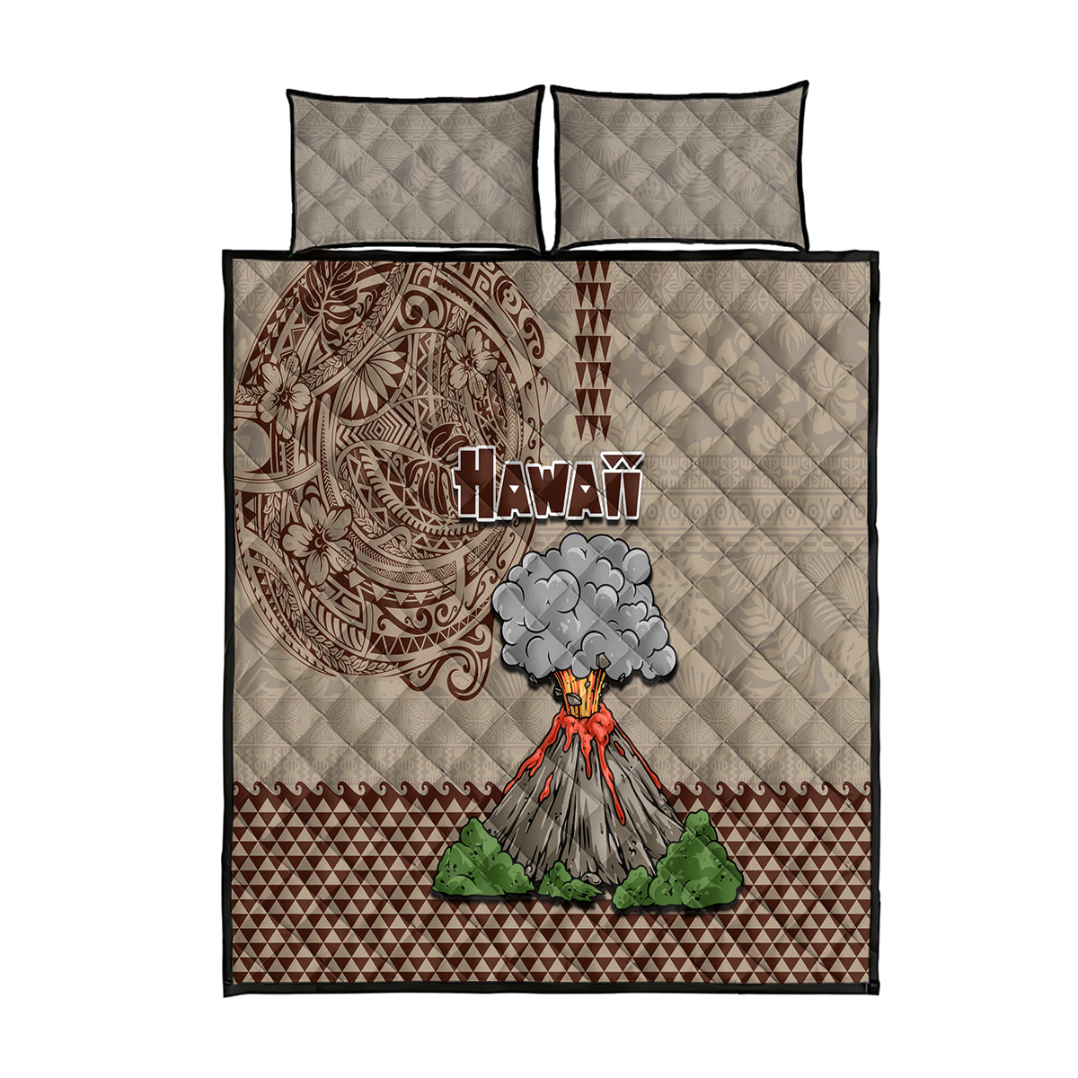 Hawaii Quilt Bed Set Aloha Volcano Mix Kakau Hawaiian Tribal LT03 Beige - Polynesian Pride