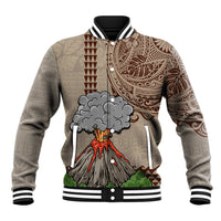 Aloha Volcano Custom Baseball Jacket Mix Hawaiian Kakau Tribal LT03 Unisex Beige - Polynesian Pride