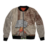 Aloha Volcano Custom Bomber Jacket Mix Hawaiian Kakau Tribal LT03 Unisex Beige - Polynesian Pride