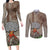 Aloha Volcano Custom Couples Matching Long Sleeve Bodycon Dress and Long Sleeve Button Shirt Mix Hawaiian Kakau Tribal LT03 Beige - Polynesian Pride