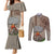 Aloha Volcano Custom Couples Matching Mermaid Dress and Long Sleeve Button Shirt Mix Hawaiian Kakau Tribal LT03 Beige - Polynesian Pride