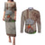 Aloha Volcano Custom Couples Matching Puletasi Dress and Long Sleeve Button Shirt Mix Hawaiian Kakau Tribal LT03 Beige - Polynesian Pride