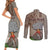 Aloha Volcano Custom Couples Matching Short Sleeve Bodycon Dress and Long Sleeve Button Shirt Mix Hawaiian Kakau Tribal LT03 - Polynesian Pride