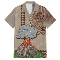 Aloha Volcano Custom Family Matching Tank Maxi Dress and Hawaiian Shirt Mix Hawaiian Kakau Tribal LT03 Dad's Shirt - Short Sleeve Beige - Polynesian Pride