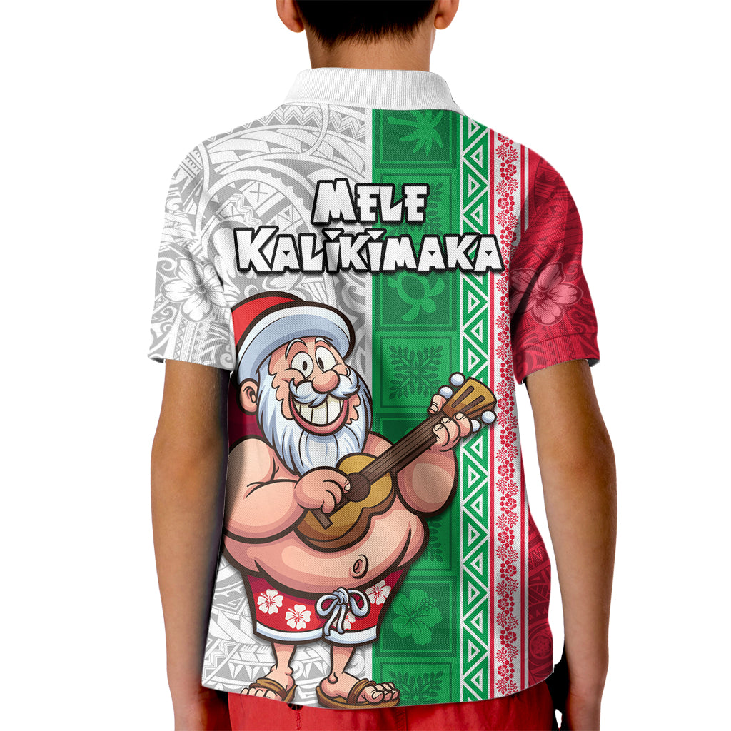 Hawaii Mele Kalikimaka Kid Polo Shirt Santa Playing Ukele Mix Kakau Pattern Xmas Style LT03 - Polynesian Pride