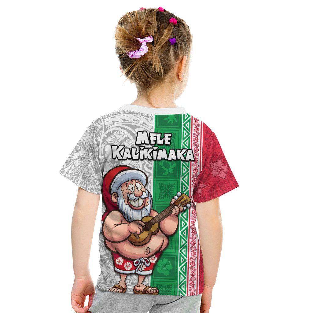 Hawaii Mele Kalikimaka Kid T Shirt Santa Playing Ukele Mix Kakau Pattern Xmas Style LT03 - Polynesian Pride