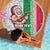 Custom Hawaii Mele Kalikimaka Beach Blanket Santa Playing Ukele Mix Kakau Pattern Xmas Style LT03 - Polynesian Pride