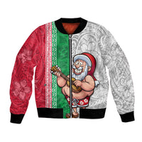 Custom Hawaii Mele Kalikimaka Bomber Jacket Santa Playing Ukele Mix Kakau Pattern Xmas Style LT03 Unisex Red - Polynesian Pride