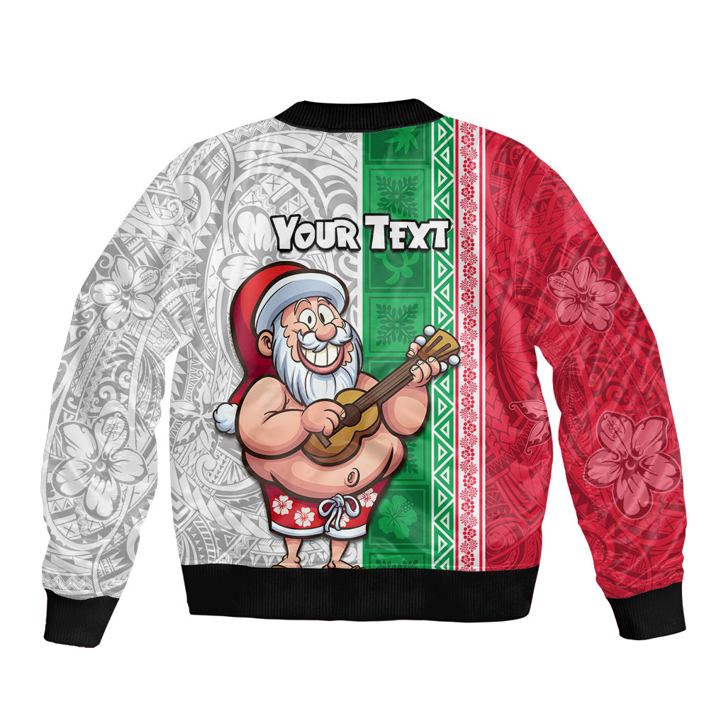 Custom Hawaii Mele Kalikimaka Bomber Jacket Santa Playing Ukele Mix Kakau Pattern Xmas Style LT03 - Polynesian Pride