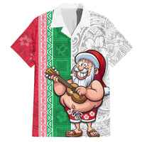 Custom Hawaii Mele Kalikimaka Family Matching Long Sleeve Bodycon Dress and Hawaiian Shirt Santa Playing Ukele Mix Kakau Pattern Xmas Style LT03 Dad's Shirt - Short Sleeve Red - Polynesian Pride