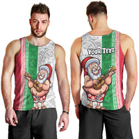 Custom Hawaii Mele Kalikimaka Men Tank Top Santa Playing Ukele Mix Kakau Pattern Xmas Style LT03 - Polynesian Pride