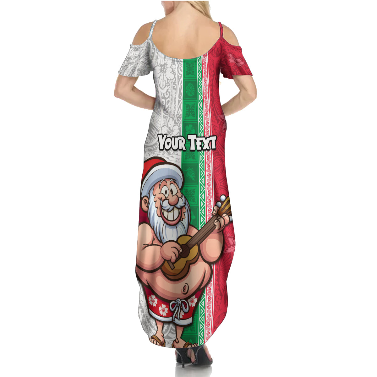 Custom Hawaii Mele Kalikimaka Summer Maxi Dress Santa Playing Ukele Mix Kakau Pattern Xmas Style LT03 - Polynesian Pride