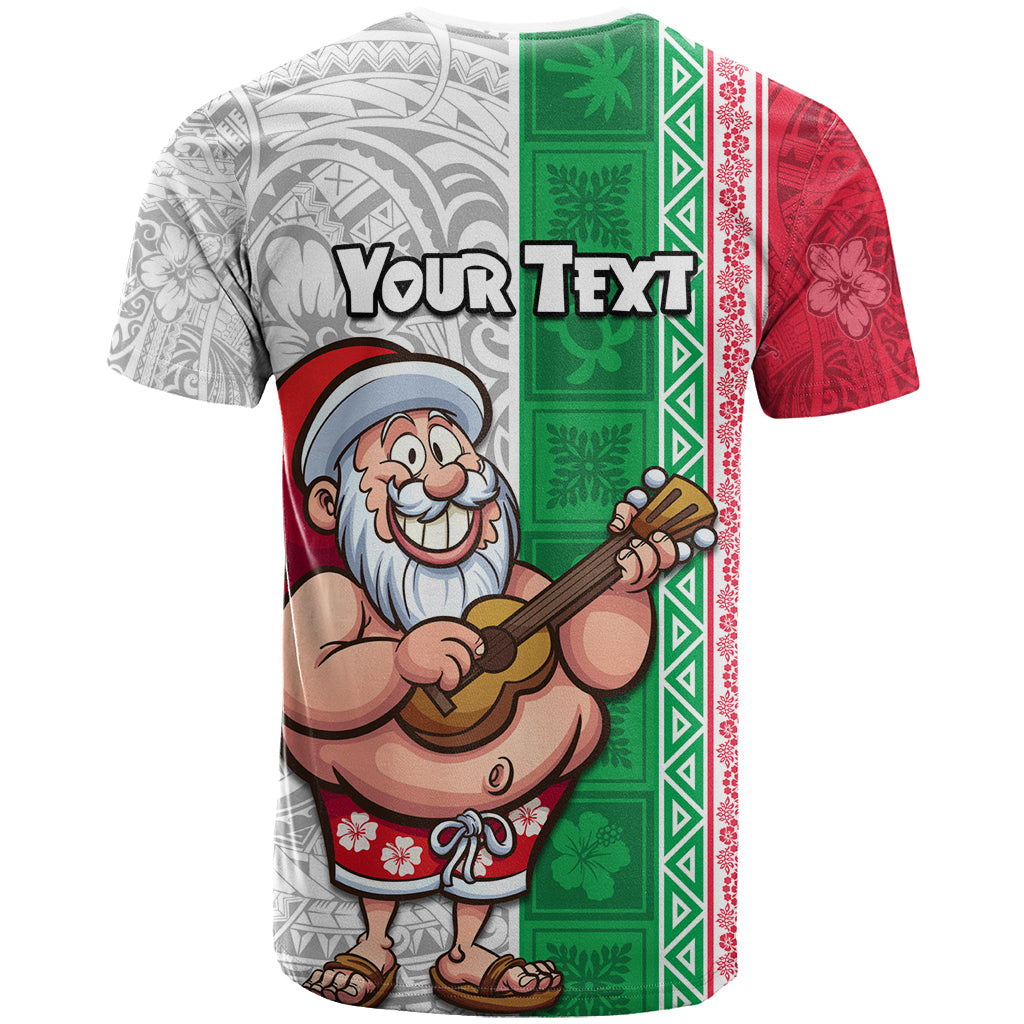 Custom Hawaii Mele Kalikimaka T Shirt Santa Playing Ukele Mix Kakau Pattern Xmas Style LT03 - Polynesian Pride