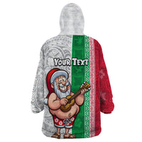 Custom Hawaii Mele Kalikimaka Wearable Blanket Hoodie Santa Playing Ukele Mix Kakau Pattern Xmas Style LT03 - Polynesian Pride