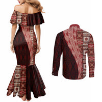 Tonga Fonulei and Ngatu Pattern Couples Matching Mermaid Dress and Long Sleeve Button Shirt LT03 - Polynesian Pride