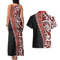 New Zealand Maori Stylized Koru Couples Matching Tank Maxi Dress and Hawaiian Shirt LT03 - Polynesian Pride