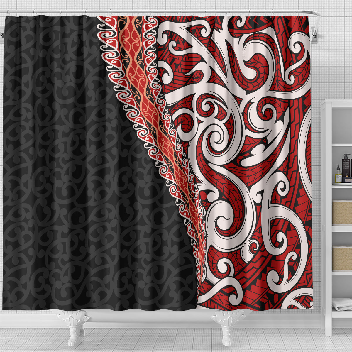 New Zealand Maori Stylized Koru Shower Curtain LT03 - Polynesian Pride