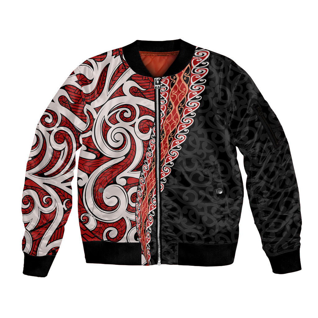New Zealand Maori Stylized Koru Sleeve Zip Bomber Jacket LT03 Unisex Red - Polynesian Pride