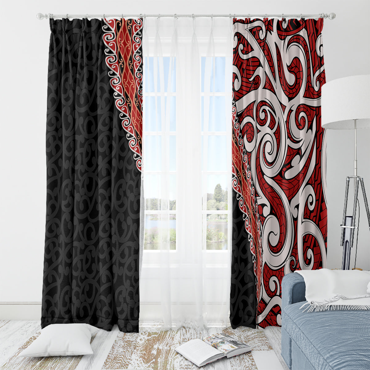 New Zealand Maori Stylized Koru Window Curtain LT03 - Polynesian Pride