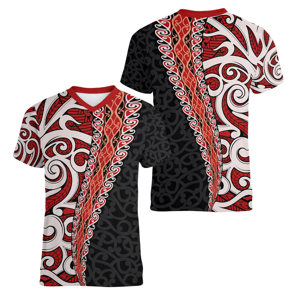 New Zealand Maori Stylized Koru Women V Neck T Shirt LT03 - Polynesian Pride