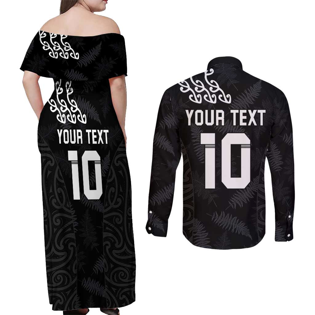 New Zealand Rugby Custom Couples Matching Off Shoulder Maxi Dress and Long Sleeve Button Shirt The Champions Aotearoa