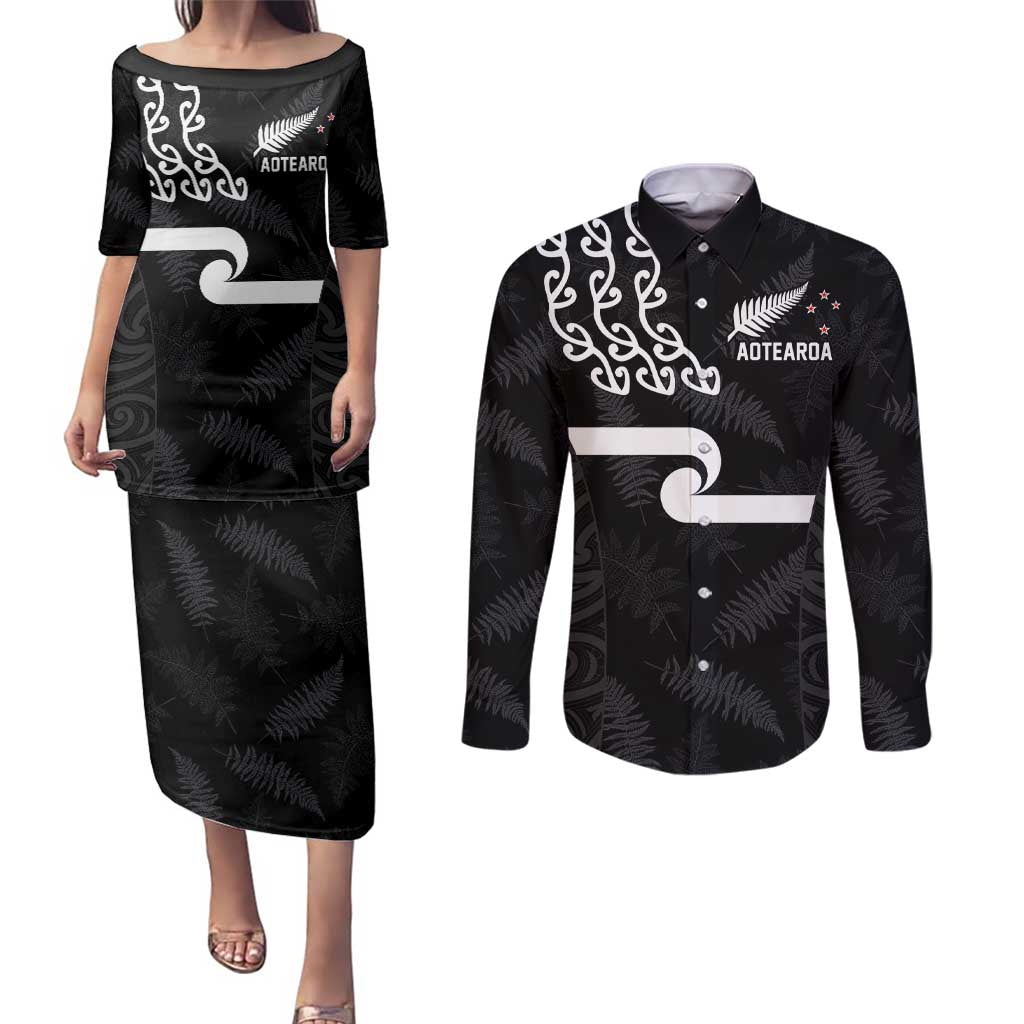 New Zealand Rugby Custom Couples Matching Puletasi and Long Sleeve Button Shirt The Champions Aotearoa