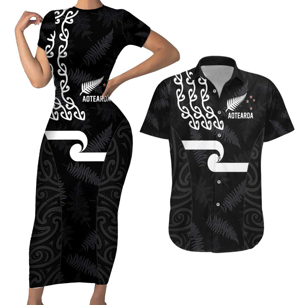 New Zealand Rugby Custom Couples Matching Short Sleeve Bodycon Dress and Hawaiian Shirt The Champions Aotearoa