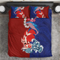 Hawaiian and Japanese Together Bedding Set The Whale and Koi Fish with Hinomaru and Lei LT03 Blue - Polynesian Pride