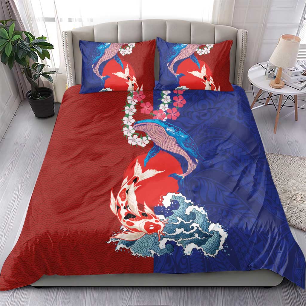 Hawaiian and Japanese Together Bedding Set The Whale and Koi Fish with Hinomaru and Lei LT03 - Polynesian Pride