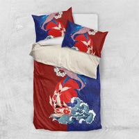 Hawaiian and Japanese Together Bedding Set The Whale and Koi Fish with Hinomaru and Lei LT03 US Twin 172cm x 218cm Blue - Polynesian Pride