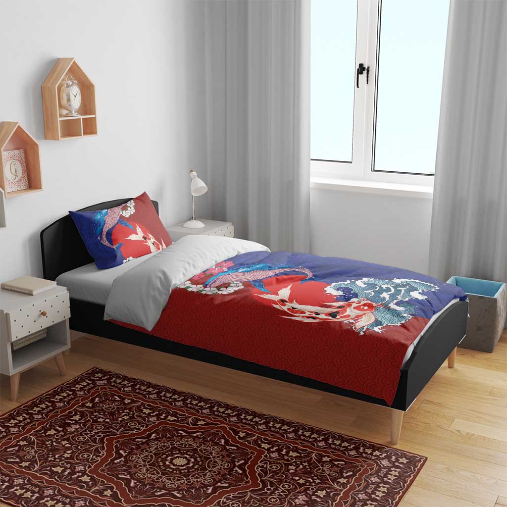 Hawaiian and Japanese Together Bedding Set The Whale and Koi Fish with Hinomaru and Lei LT03 - Polynesian Pride