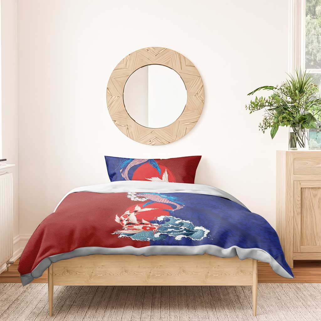 Hawaiian and Japanese Together Bedding Set The Whale and Koi Fish with Hinomaru and Lei LT03 - Polynesian Pride