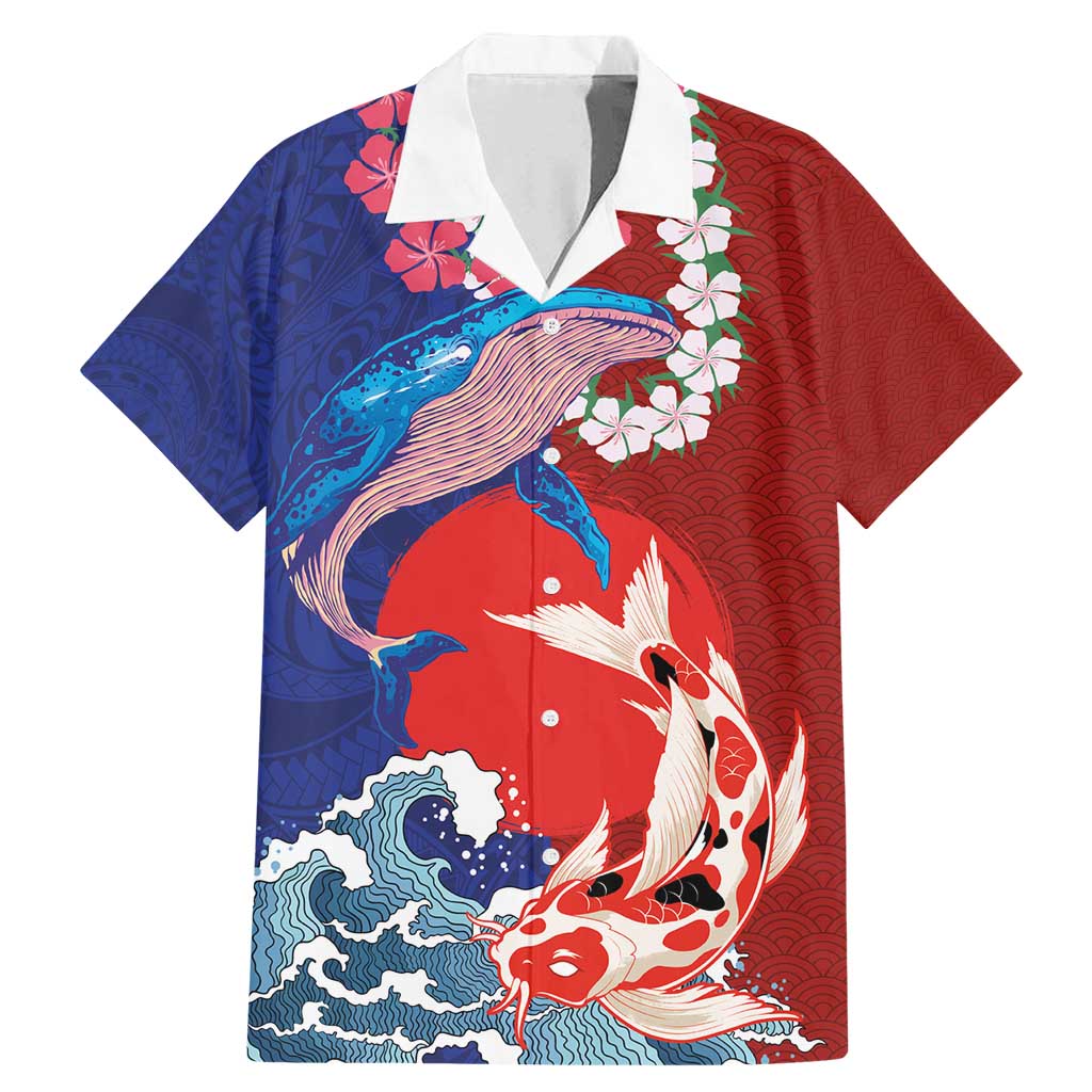 Hawaiian and Japanese Together Family Matching Mermaid Dress and Hawaiian Shirt The Whale and Koi Fish with Hinomaru and Lei