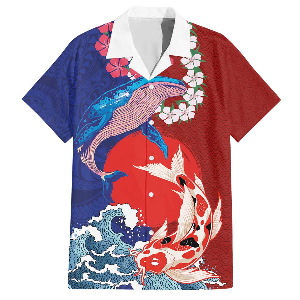 Hawaiian and Japanese Together Family Matching Tank Maxi Dress and Hawaiian Shirt The Whale and Koi Fish with Hinomaru and Lei