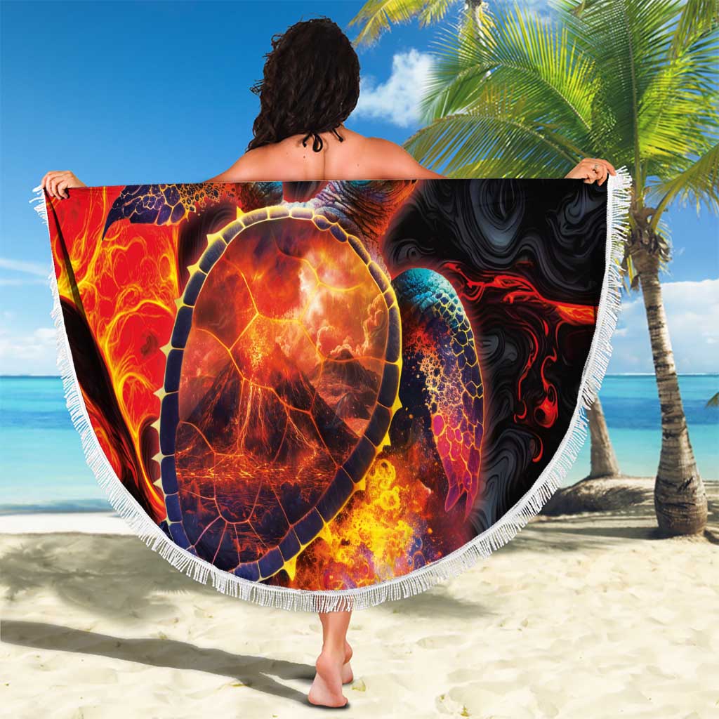 Hawaiian Turtle with Volcanic Eruption Beach Blanket Hibiscus Lei and Lava Flow an Abstract Texture